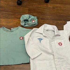 Medical Costume Set with White Coat and Green Scrubs